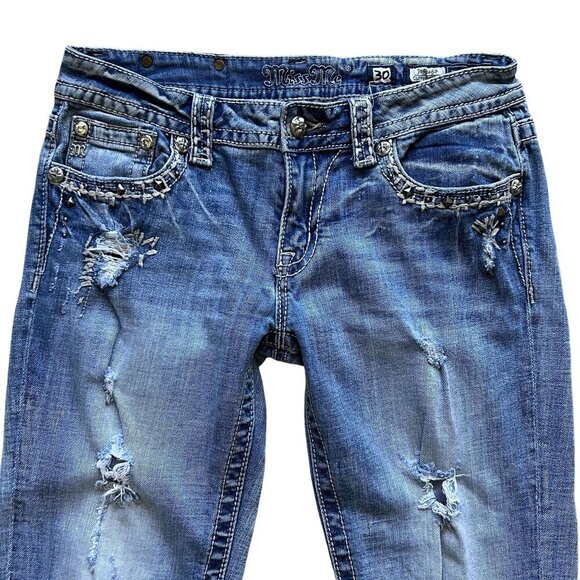 Miss Me Womens 30 US Size 10 Distressed Embellished Cuffed Capri Jeans Cowgirl - Picture 5 of 16